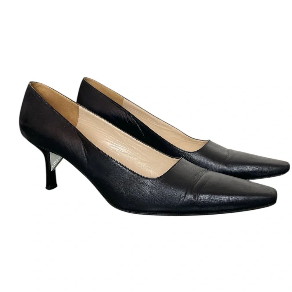 CHANEL Vintage 90s Square Toe High Cut Classic Pumps \\ 38.5